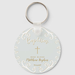 Porte-clés Baptême se répand en poudre bleu et or