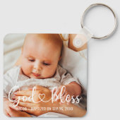 Porte-clés Baptême Simple Moderne Coeur Photo Bébé (Dos)