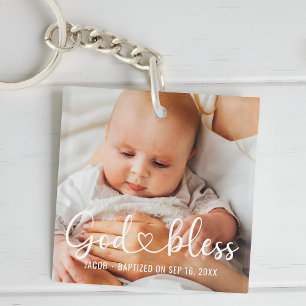 Porte-clés Baptême Simple Moderne Coeur Photo Bébé