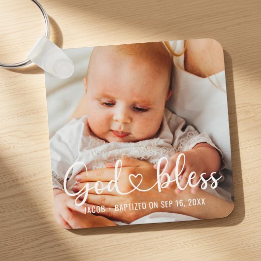 Porte-clés Baptism Simple Modern Heart Baby Photo