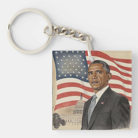 Porte-clés Barack Obama devant le drapeau américain et le Cap (Devant)