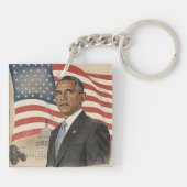Porte-clés Barack Obama devant le drapeau américain et le Cap (Dos)