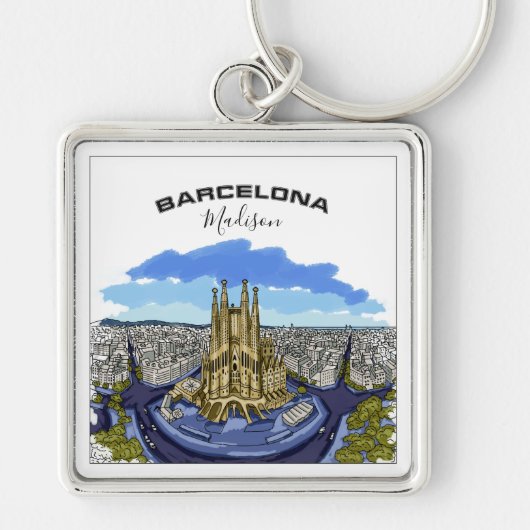 Porte-clés Barcelona Illustration nom personnalisé porte - cl (Devant)