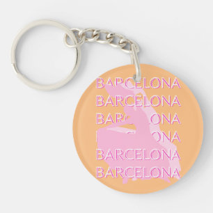 Porte-clés Barcelona Travel Art, Espagne, Orange, Rose