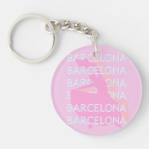 Porte-clés Barcelona Travel Art, Espagne, Pastel, Rose