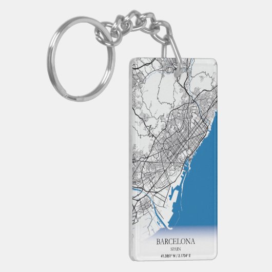 Porte-clés Barcelone Espagne City Map Voyage Simple Minimal (Devant gauche)