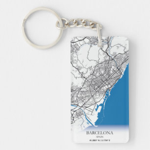 Porte-clés Barcelone Espagne City Map Voyage Simple Minimal