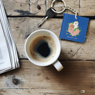 Porte-clés Barne Chouette Fleurs roses Bleu