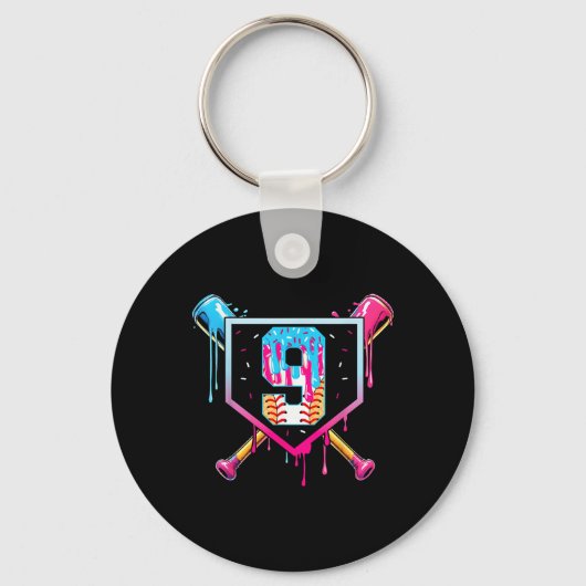 Porte-clés Baseball 9 ans Crème glacée Drip 9e Anniversaire B (Recto)