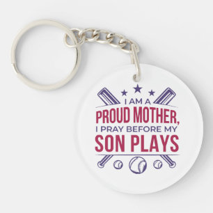 Porte-clés Baseball Fier Mère Je Prie Avant Que Mon Fils Ne J