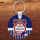 Porte-clés Baseball personnalisé | Bleu foncé et rouge (Recto)