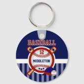 Porte-clés Baseball personnalisé | Bleu foncé et rouge (Verso)