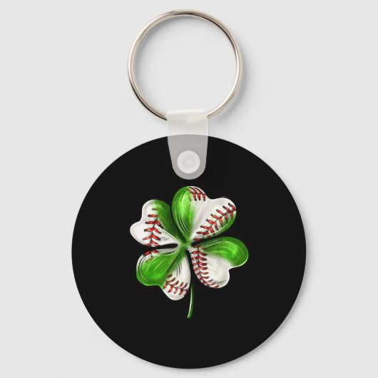 Porte-clés Baseball Shamrock St Patrick's Day Clover With Bas (Recto)
