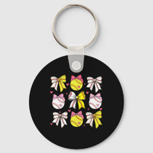 Porte-clés Baseball Softball Coquette Bow Jeu Jour Coeur Amou