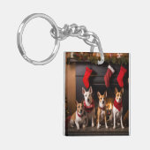 Porte-clés Basenji au coin du feu de Noël (Devant gauche)