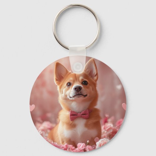 Porte-clés Basenji avec Rose - Saint Valentin (Recto)