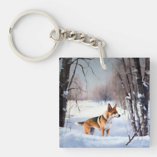 Porte-clés Basenji Laisser neiger Noël (Devant)