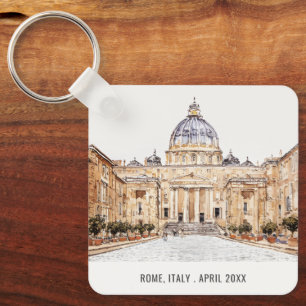 Porte-clés Basilique Saint-Pierre Rome Italie Aquarelle Voyag