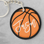 Porte-clés Basket-ball noir orange nom personnalisé<br><div class="desc">Porte - clé avec un basket en noir et orange et votre nom en blanc. Toutes les couleurs sont personnalisables dans l'outil de conception.</div>