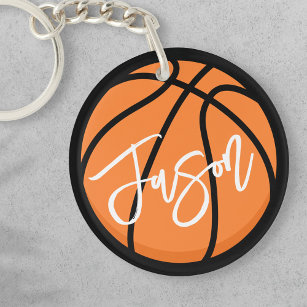 Porte-clés Basket-ball noir orange nom personnalisé