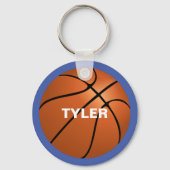 Porte-clés Basket-ball, nom en blanc sur bleu (Recto)