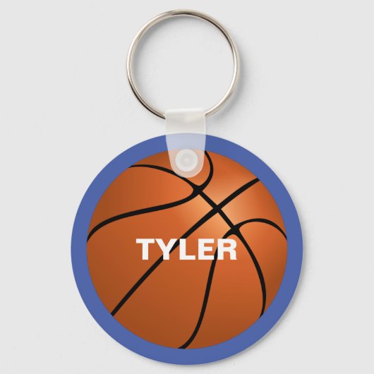 Porte-clés Basket-ball, nom en blanc sur bleu (Recto)