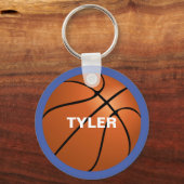Porte-clés Basket-ball, nom en blanc sur bleu (Verso)