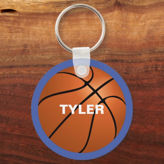 Porte-clés Basket-ball, nom en blanc sur bleu (Verso)