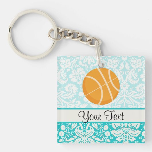 Porte-clés Basket-ball turquoise de sabot de damassé (Devant)