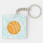 Porte-clés Basket-ball turquoise de sabot de damassé (Dos)