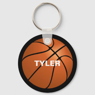 Porte-clés Basketball, Nom en Blanc, Double Face, Noir