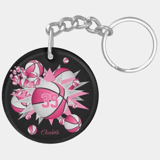 Porte-clés basketball rose étoiles maillot d'athlète numéro (Dos gauche)