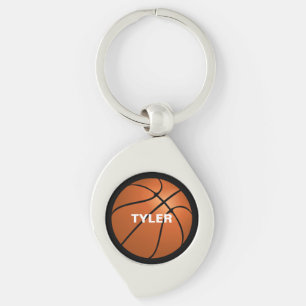 Porte-clés Basketball sur fond noir, nom blanc