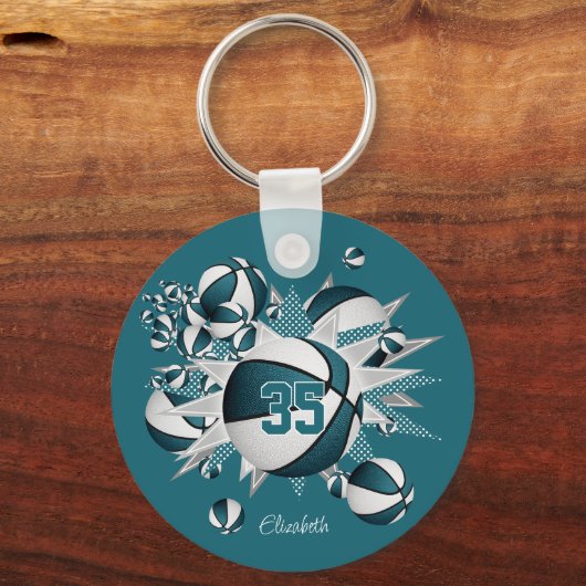 Porte-clés Basketball turquoise stars filles cadeaux sportifs (Verso)