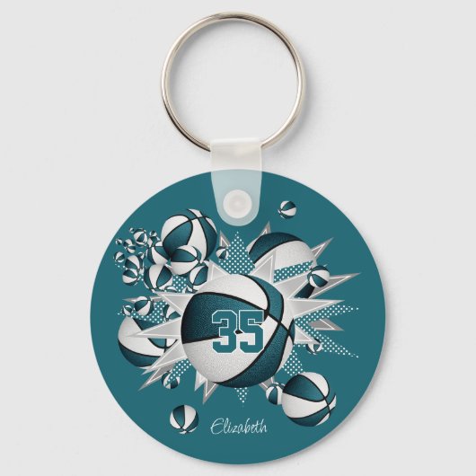 Porte-clés Basketball turquoise stars filles cadeaux sportifs (Verso)
