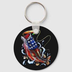 Porte-clés Basse Pêche Poisson Drapeau américain Pêche patrio