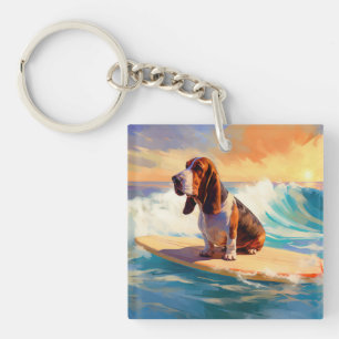 Porte-clés Basset Hound Beach Surf Peinture