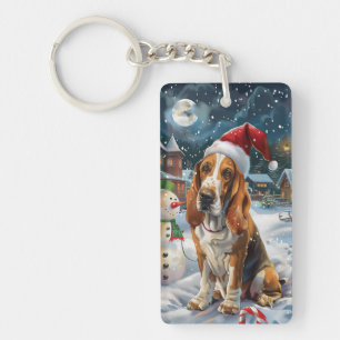 Porte-clés Basset Hound Chien Hiver Merveilleux Noël Joie