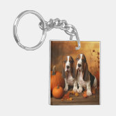 Porte-clés Basset Hound Chiot Automne Citrouille de plaisir (Devant gauche)