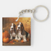 Porte-clés Basset Hound Chiot Automne Citrouille de plaisir (Dos)