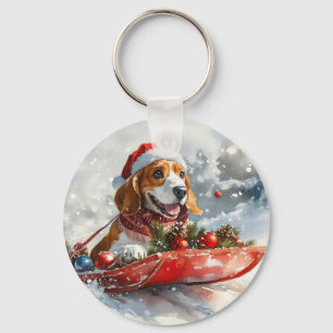 Porte-clés Basset Hound Dog in Sledge Let it Neige Noël
