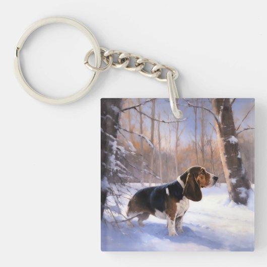Porte-clés Basset Hound Laisser neiger Noël (Devant)