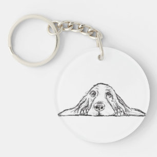 Porte-clés basset hound noir blanc yeux de chiot simple
