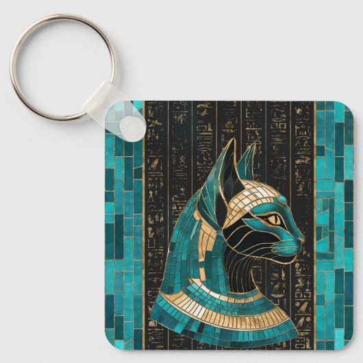 Porte-clés Bastet, déesse chatte égyptienne - Art mosaïque (Recto)