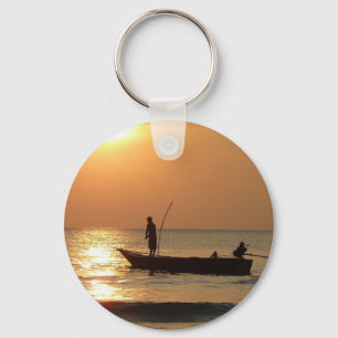Porte-clés Bateau de pêche au coucher du soleil