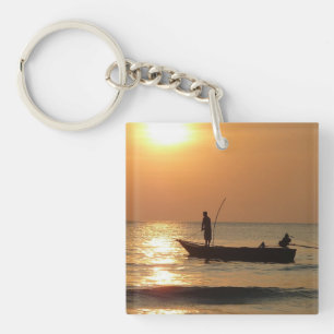 Porte-clés Bateau de pêche au coucher du soleil