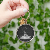 Porte-clés Bateau de pêche en argent sur fibre de carbone (Main)