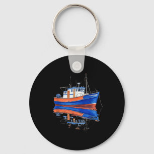 Porte-clés Bateau de pêche tranquille, art de réflexion de l'