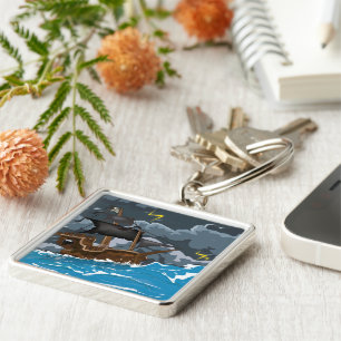 Porte-clés Bateau pirate dans la tempête