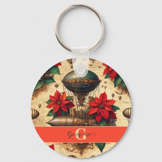 Porte-clés Bateau Steampunk personnalisé avec Poinsettia (Recto)